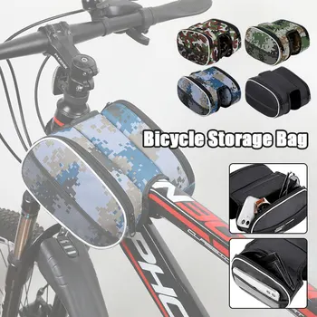 Черные / Камуфляжные велосипедные сумки с передней трубкой Чехол для мобильного телефона Водонепроницаемая прочная Велосипедная сумка MTB Седельная сумка Аксессуары для велосипедов