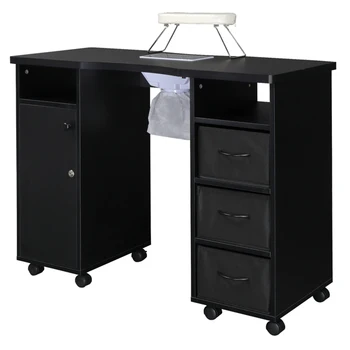 Черный маникюрный стол MDF с двойным шкафом, 3 выдвижных ящика, 1 дверца с вентилятором.
