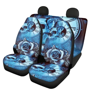 Эластичный Съемный чехол для автокресла, Синий Череп с цветами в интерьере с часами, Универсальные чехлы для передних/задних сидений автомобиля