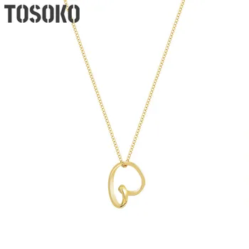 Ювелирные изделия из нержавеющей стали TOSOKO, обвивающиеся вокруг ожерелья с подвеской в виде персикового сердечка, милая цепочка на ключицу для женщин BSP812
