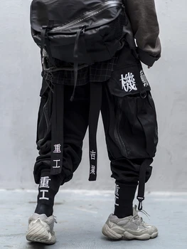 Японская уличная одежда, мужские брюки-карго Techwear, Мешковатые широкие черные брюки для бега трусцой